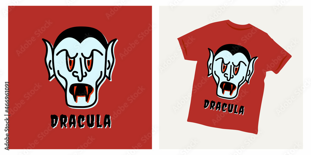 Cartoon Dracula face t-shirt design illustration Cartoon Dracula face t-shirt design illustration