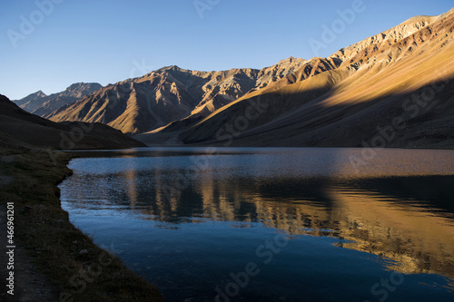 Beautiful Chandra Taal lake in Spiti valley, Himachal Pradesh. Tso Chigma or Chandra Tal is a lake in part of the Lahul and Spiti district. Chandra Tal lake also known as Lake Of The Moon