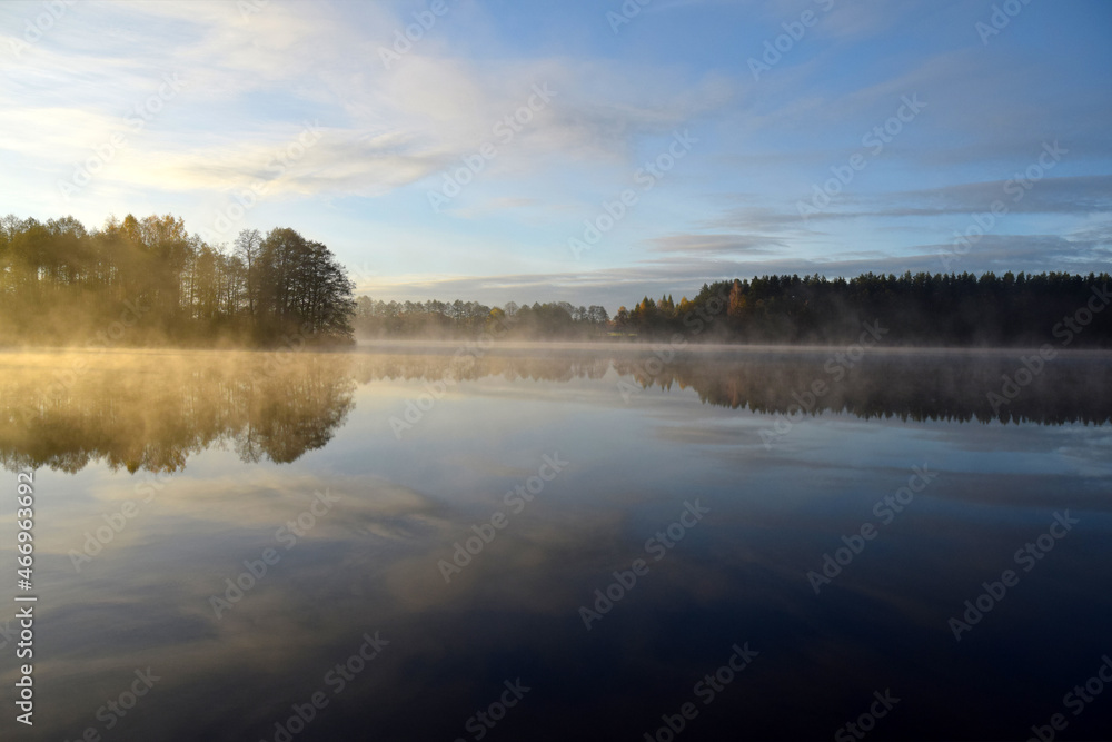 autumn fog on the lake