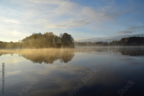 lake and morning autumn fog