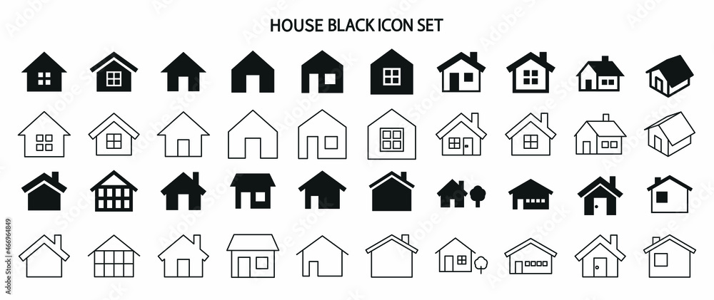 Simple monochrome house icon set - obrazy, fototapety, plakaty 