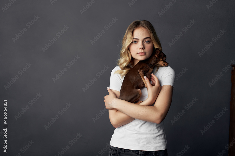 Fototapeta premium pretty woman pedigree dog fashion Lifestyle cropped view