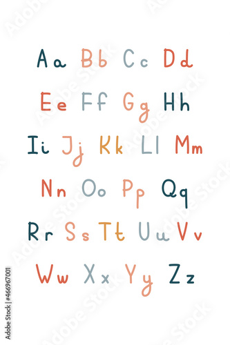 Hand-drawn alphabet in gender-neutral colours print for nursery ABC for homeschooling