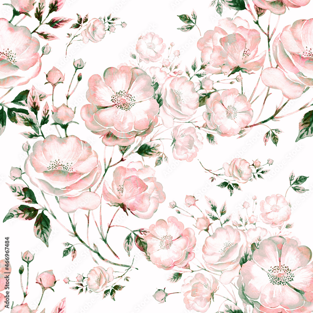 Abstract seamless print beautiful wild roses drawn in paints. Beautiful print for decoration of textiles and design. Flower background. Art drawing for surface. Tenderness decor. Abstract seamless print beautiful wild roses drawn in paints. Beautiful print for decoration of textiles and design. Flower background. Art drawing for surface. Tenderness decor.