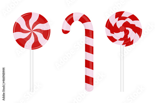 Vector set of red christmas striped lollipops