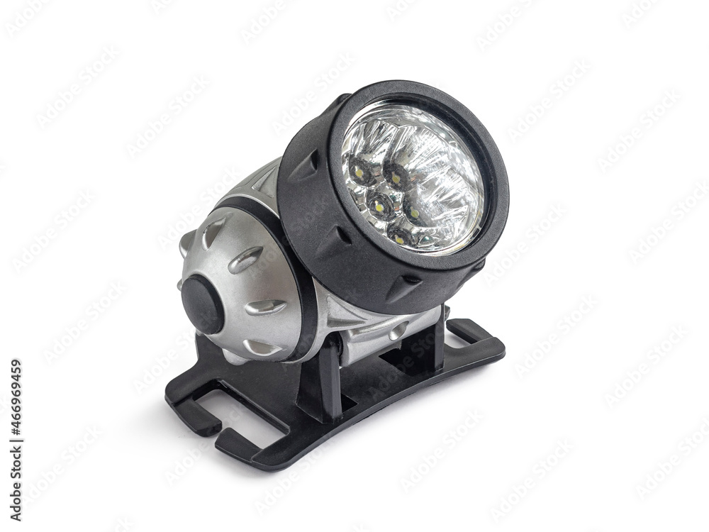 Naklejka premium Front-mounted rechargeable LED flashlight on a white