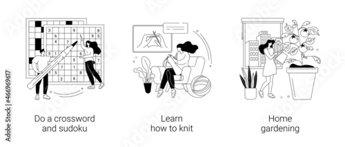Quarantine leasure activity abstract concept vector illustrations.