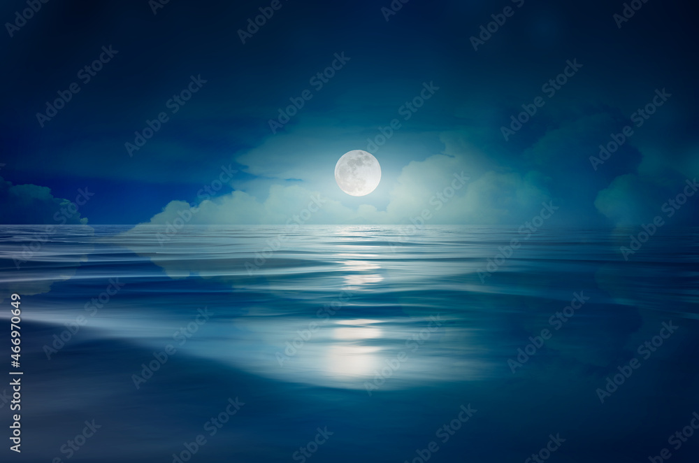 full moon in the sea at night