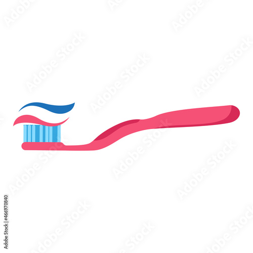 Vector cartoon manual toothbrush with squeezed toothpaste.