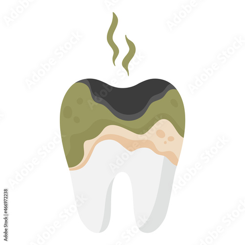 Vector cartoon tooth with dental decay disease.