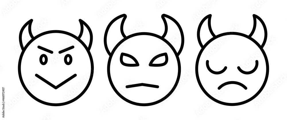 Devil face line icon, devil emoticon icon button, vector, sign, symbol, logo, illustration, editable stroke, flat design style isolated on white Devil face line icon, devil emoticon icon button, vector, sign, symbol, logo, illustration, editable stroke, flat design style isolated on white