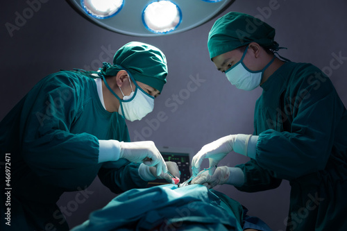 Asian Surgical Team Performing Surgery in Operating Room