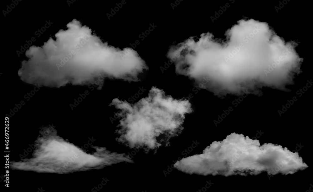 White clouds set isolated on black background White clouds set isolated on black background