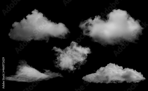 White clouds set isolated on black background