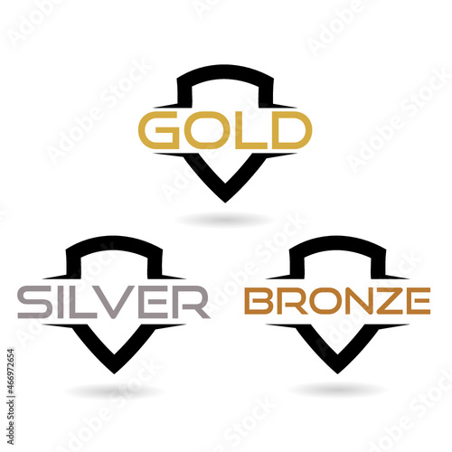 Security silver gold bronze badges with shadow