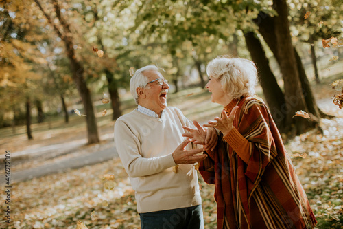 Senior couple having fun in...