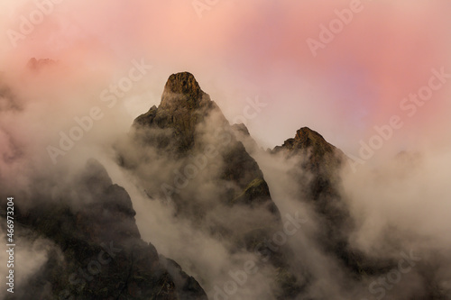 Beautiful sunrise colours in the Alps in winter