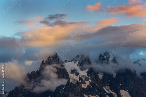 Beautiful sunrise colours in the Alps in winter