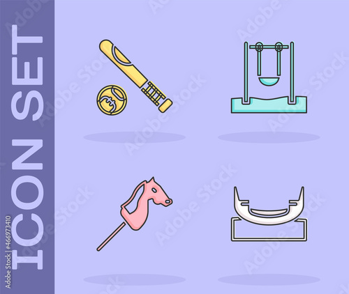 Set Boat swing, Baseball bat with ball, Toy horse and Swing icon. Vector