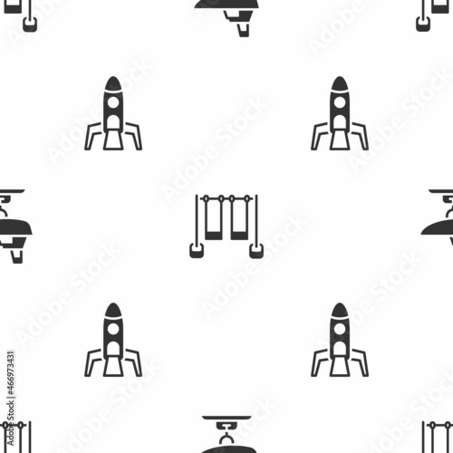 Set Swing boat, Double swing and Rocket ship on seamless pattern. Vector
