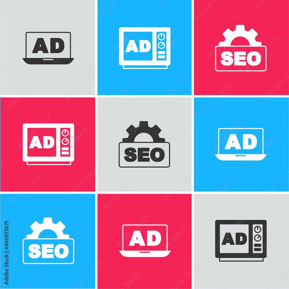 Set Advertising, and SEO optimization icon. Vector