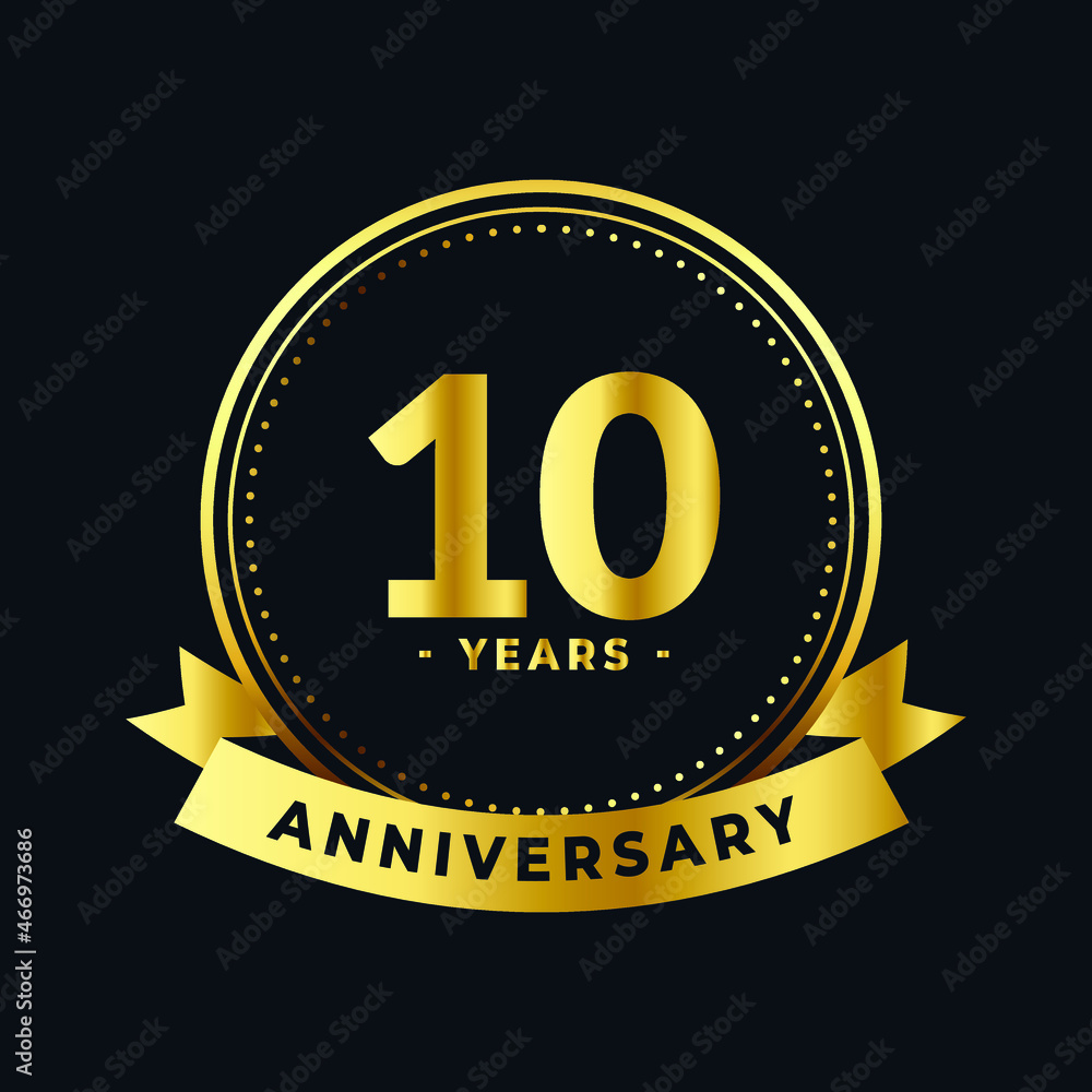 Ten Years Anniversary Celebration Gold and Black Isolated Vector