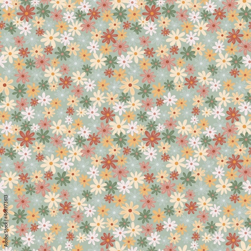 Blossom ditsy seamless pattern. Small chamomile print. Cute floral ornament.