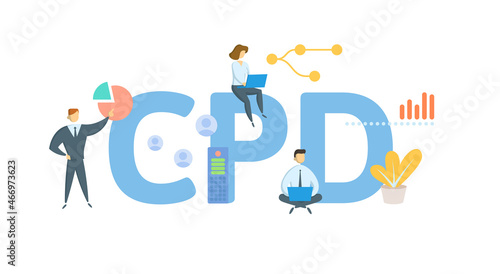 CPD, Continuing Professional Development. Concept with keyword, people and icons. Flat vector illustration. Isolated on white.