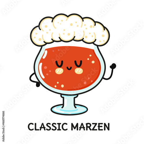 Funny cute happy glass of beer classic marzen. Vector hand drawn doodle style cartoon character illustration icon design. Cute glass of beer classic marzen mascot  photo