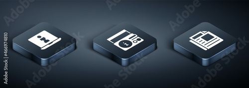 Set Isometric Information, News and radio channel icon. Vector