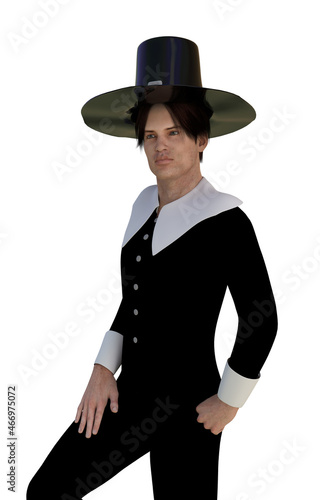3D Man in pilgrim costume