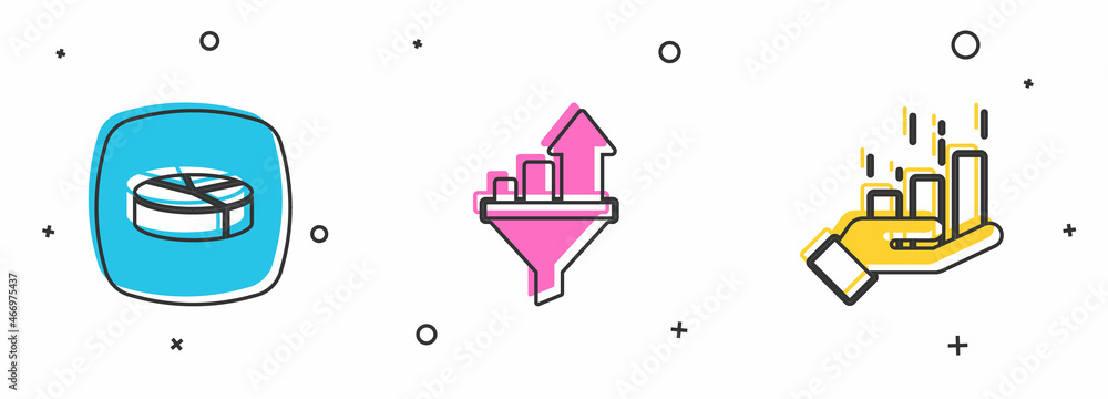 Set Pie chart infographic, Sales funnel with and Financial growth icon. Vector Set Pie chart infographic, Sales funnel with and Financial growth icon. Vector