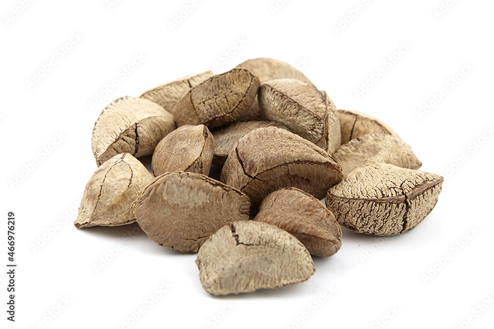 Brazil nuts or Bertholletia excelsa seeds isolated on white Brazil nuts or Bertholletia excelsa seeds isolated on white