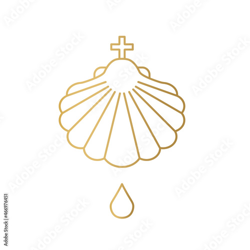 Fototapete golden baptismal shell with drop of holy water icon- vector illustration