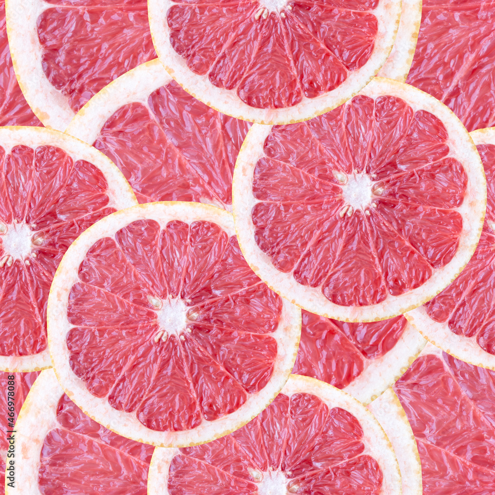 pink grapefruit slice seamless pattern. food background