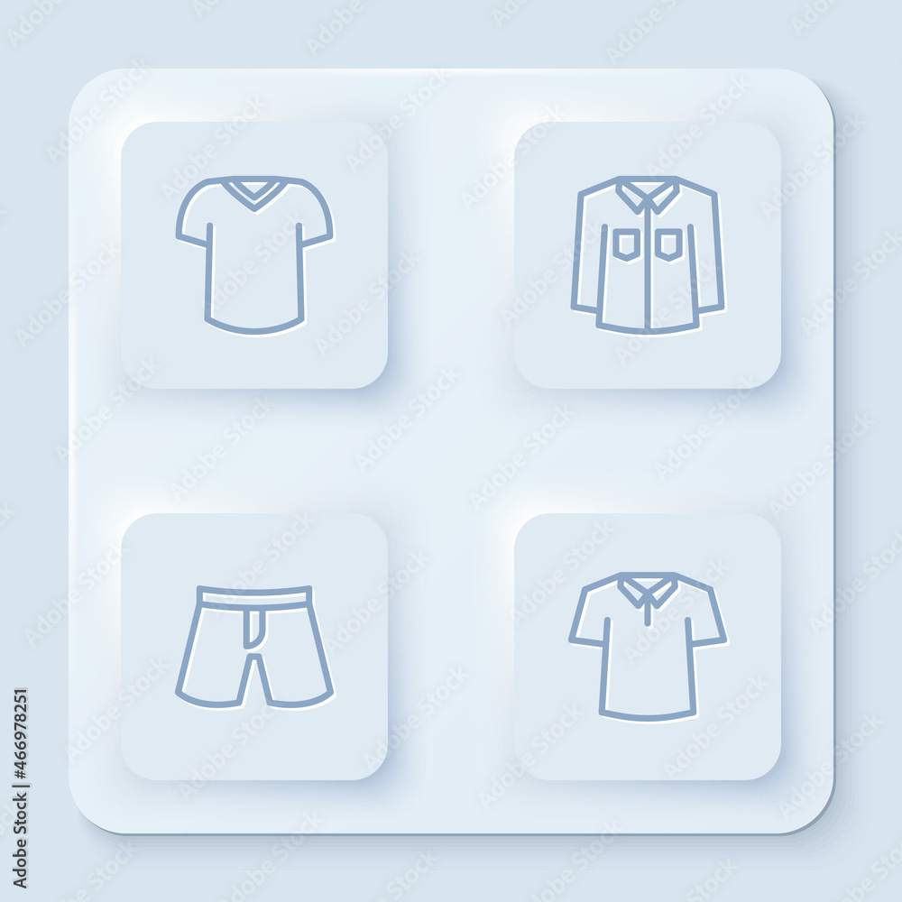 Set line T-shirt, Shirt, Short or pants and . White square button. Vector