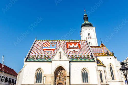 Facade of St. Mark's Church in Kaptol, Zagreb, Croatia, Europe