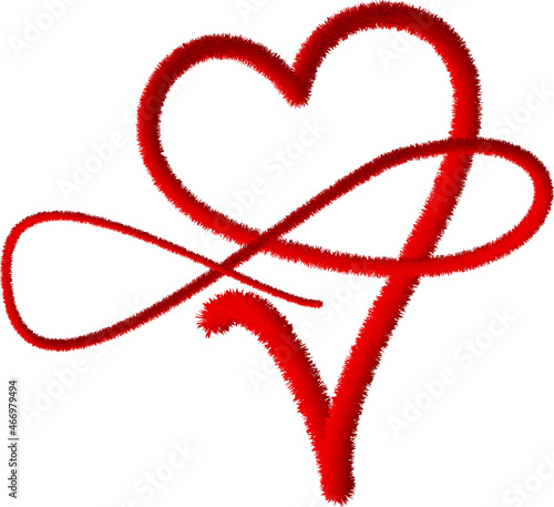 Romantic soft fur hearts isolated on white background. 3d decorative design element