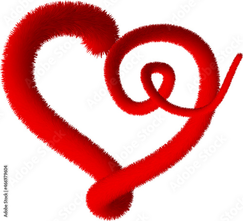 Romantic soft fur hearts isolated on white background. 3d decorative design element