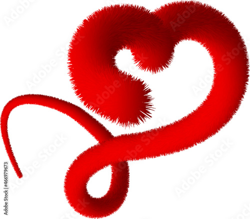 Romantic soft fur hearts isolated on white background. 3d decorative design element
