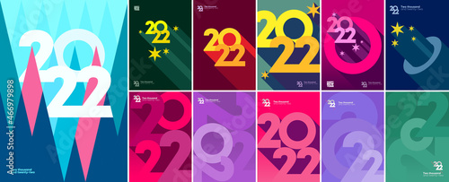 2022. Big set. Collection of vector illustrations. Simple, flat design. Patterns and backgrounds. Perfect for poster, cover, banner.
