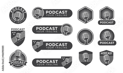 Set of vintage podcast logo in isolated background