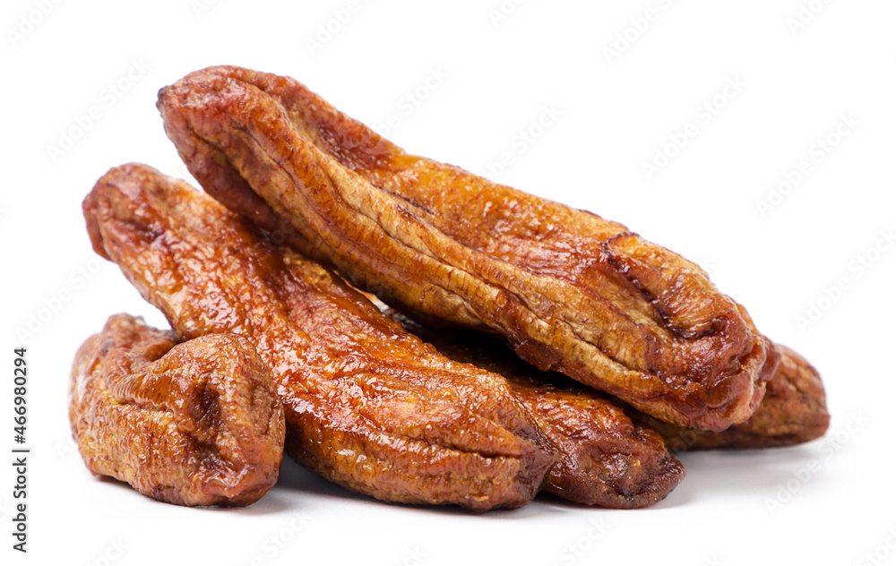 Pile of dried banana on white background. Isolated Pile of dried banana on white background. Isolated