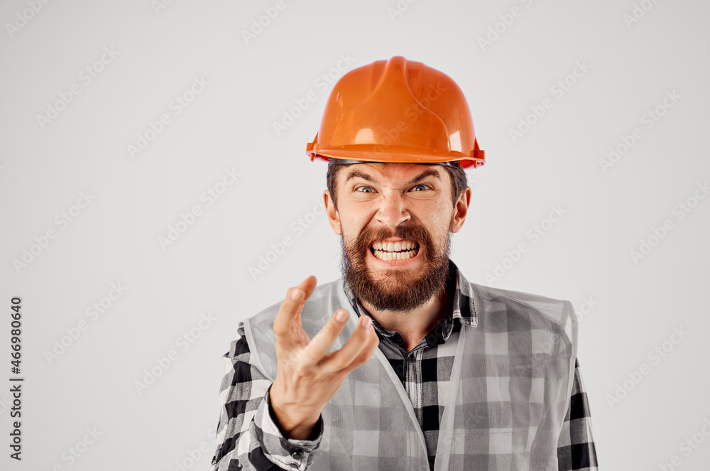 emotional man Construction industry work hand gestures Studio emotional man Construction industry work hand gestures Studio