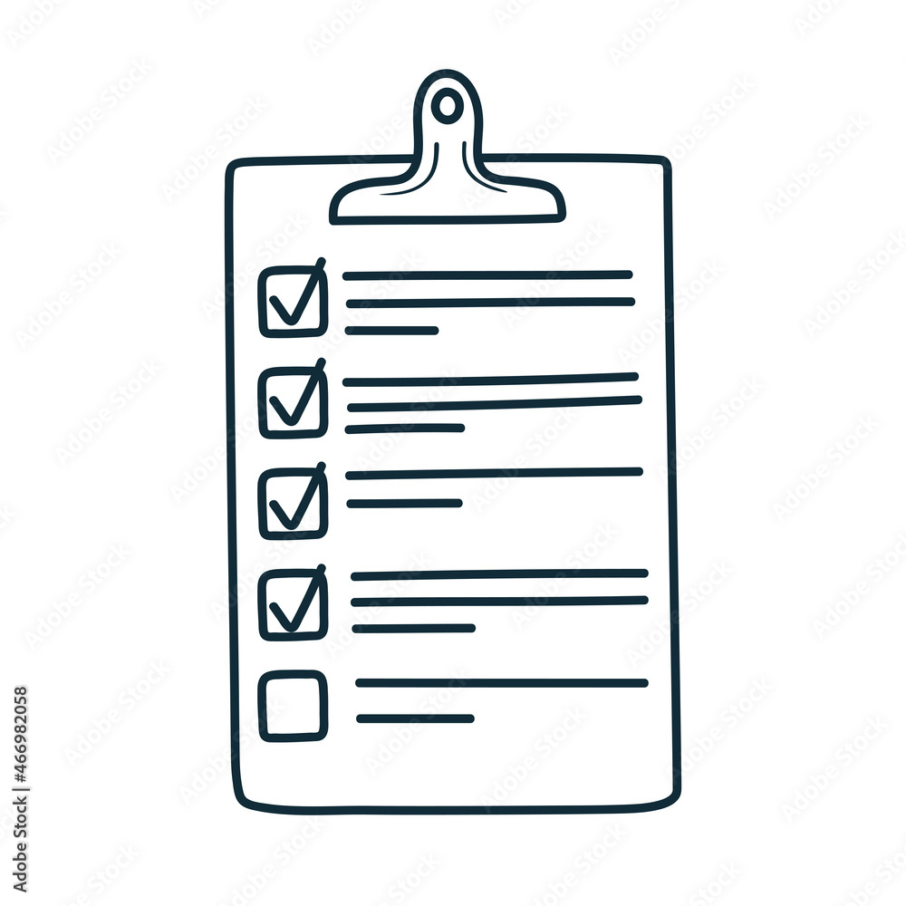 Checklist, plan, task list vector illustration in flat doodle cartoon style isolated on white background. Checklist, plan, task list vector illustration in flat doodle cartoon style isolated on white background.