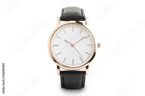 Luxury watch isolated on white background. With clipping path. Gold and black watch. photo