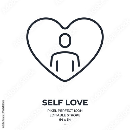 Self love concept editable stroke outline icon isolated on white background flat vector illustration. Pixel perfect. 64 x 64.
