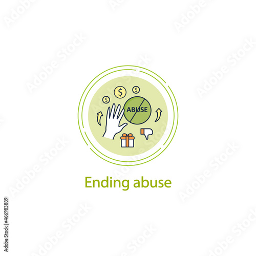 Ending abuse concept line icon. Stop exploitation. Universal basic income concept. Vector isolated conception metaphor illustration