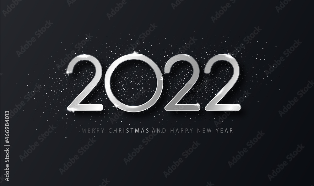 Silver 2022 Happy New Year Elegant background. Holyday template for design card, banner.