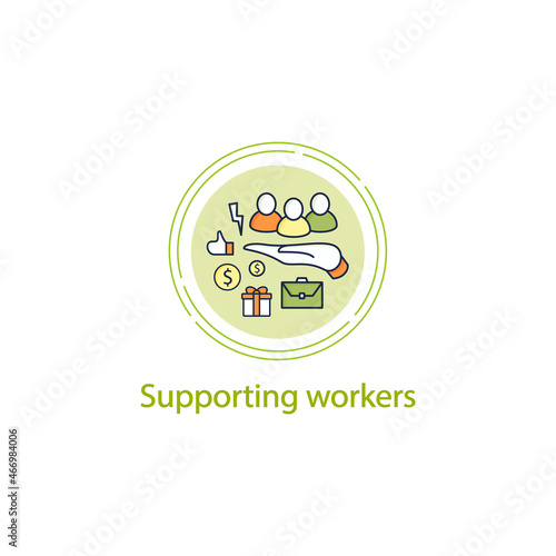 Supporting workers concept line icon. Supporting unpaid care workers. Caring about employees. Universal basic income concept.Vector isolated conception metaphor illustration